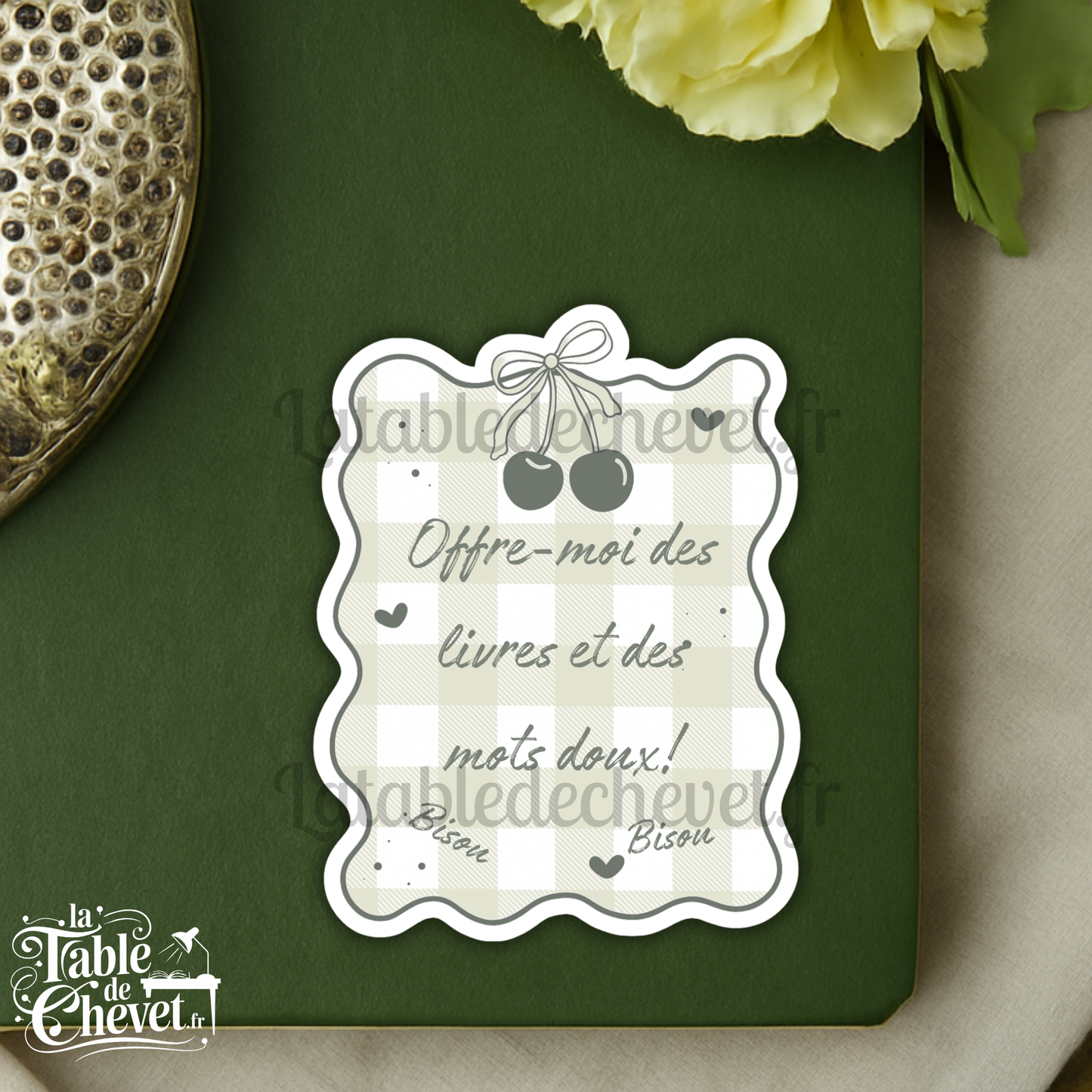 Autocollant en vinyle, Sticker Offre-moi des livres et des mots doux! Bisou Bisou