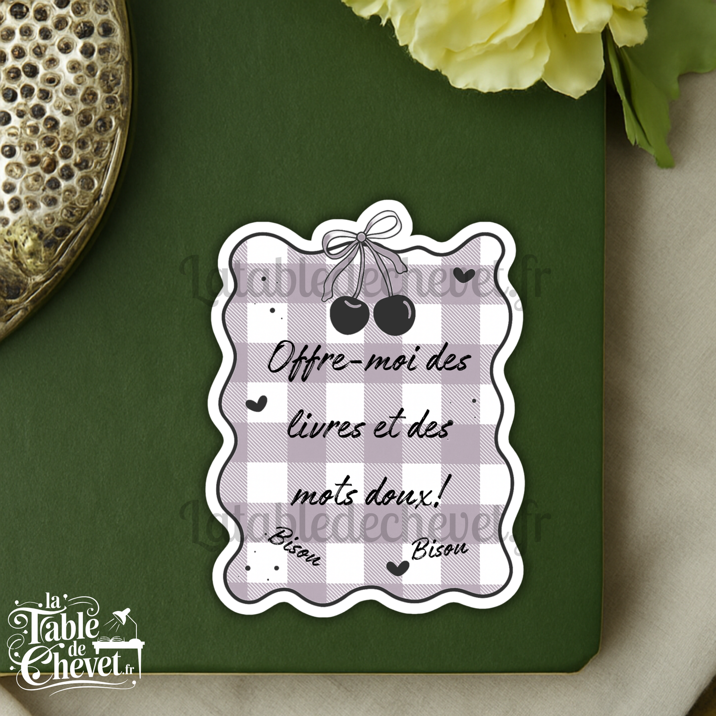 Autocollant en vinyle, Sticker Offre-moi des livres et des mots doux! Bisou Bisou