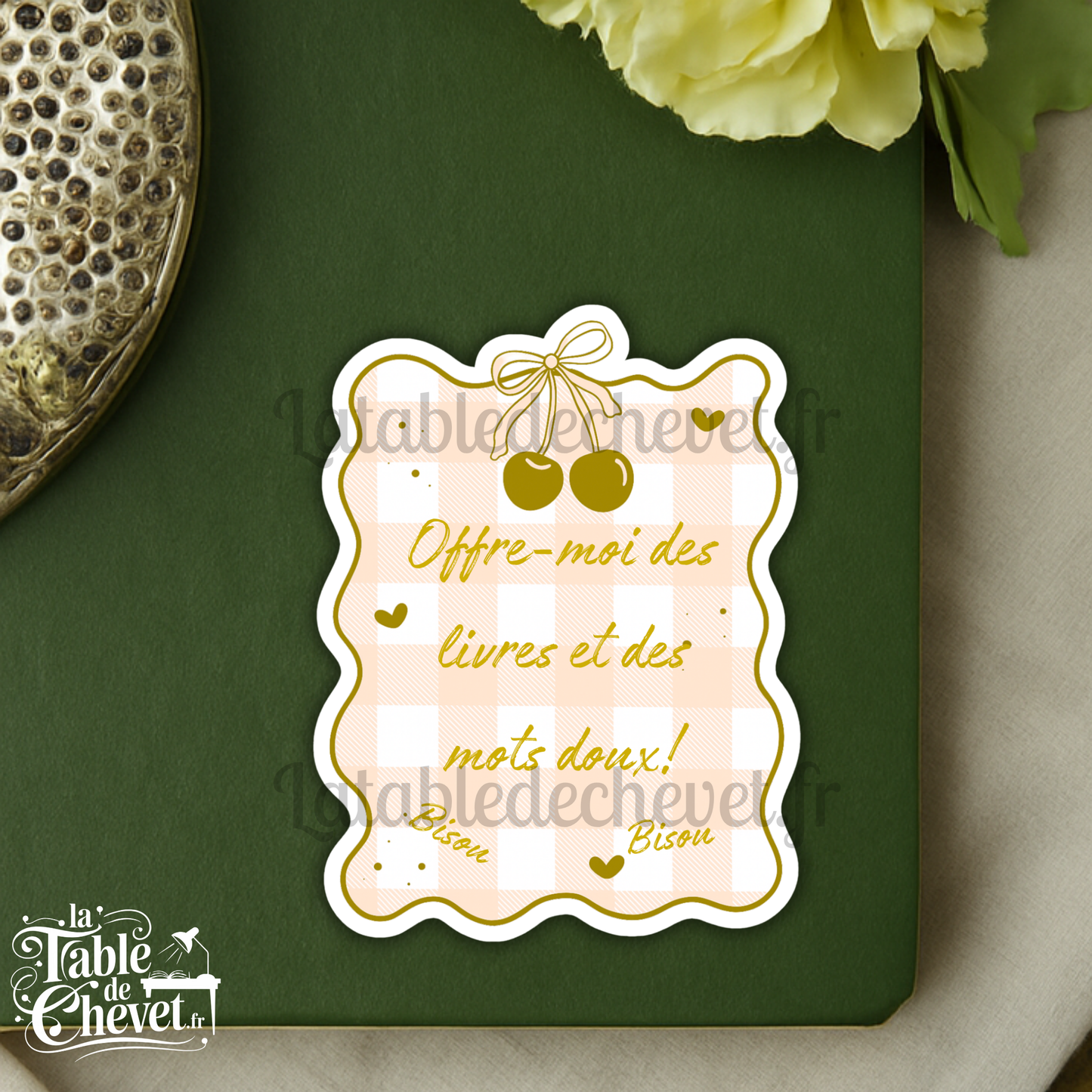 Autocollant en vinyle, Sticker Offre-moi des livres et des mots doux! Bisou Bisou