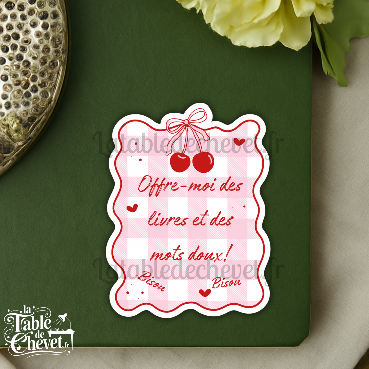 Autocollant en vinyle, Sticker Offre-moi des livres et des mots doux! Bisou Bisou