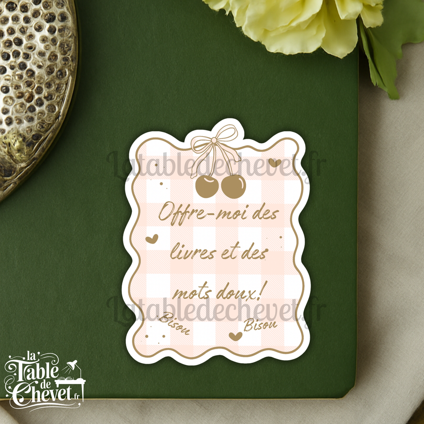 Autocollant en vinyle, Sticker Offre-moi des livres et des mots doux! Bisou Bisou