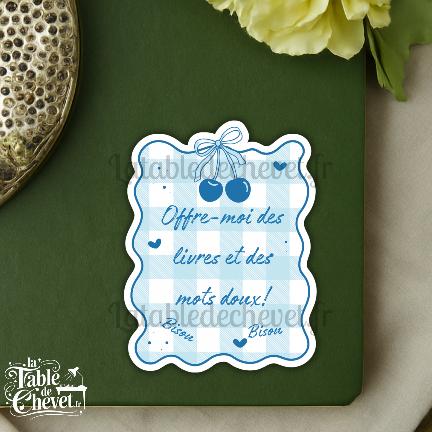 Autocollant en vinyle, Sticker Offre-moi des livres et des mots doux! Bisou Bisou