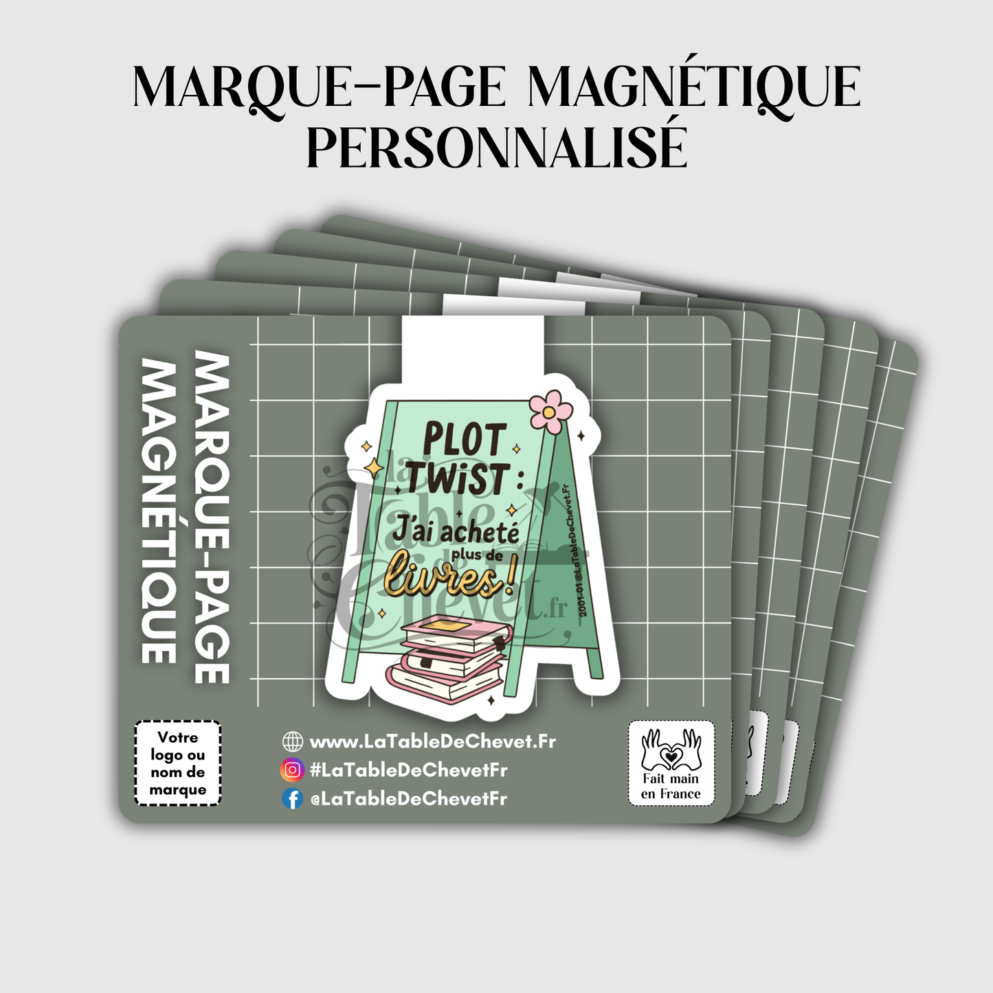 Marque-page magnétique personnalisé, Signet aimanté avec votre design, votre marque, votre logo