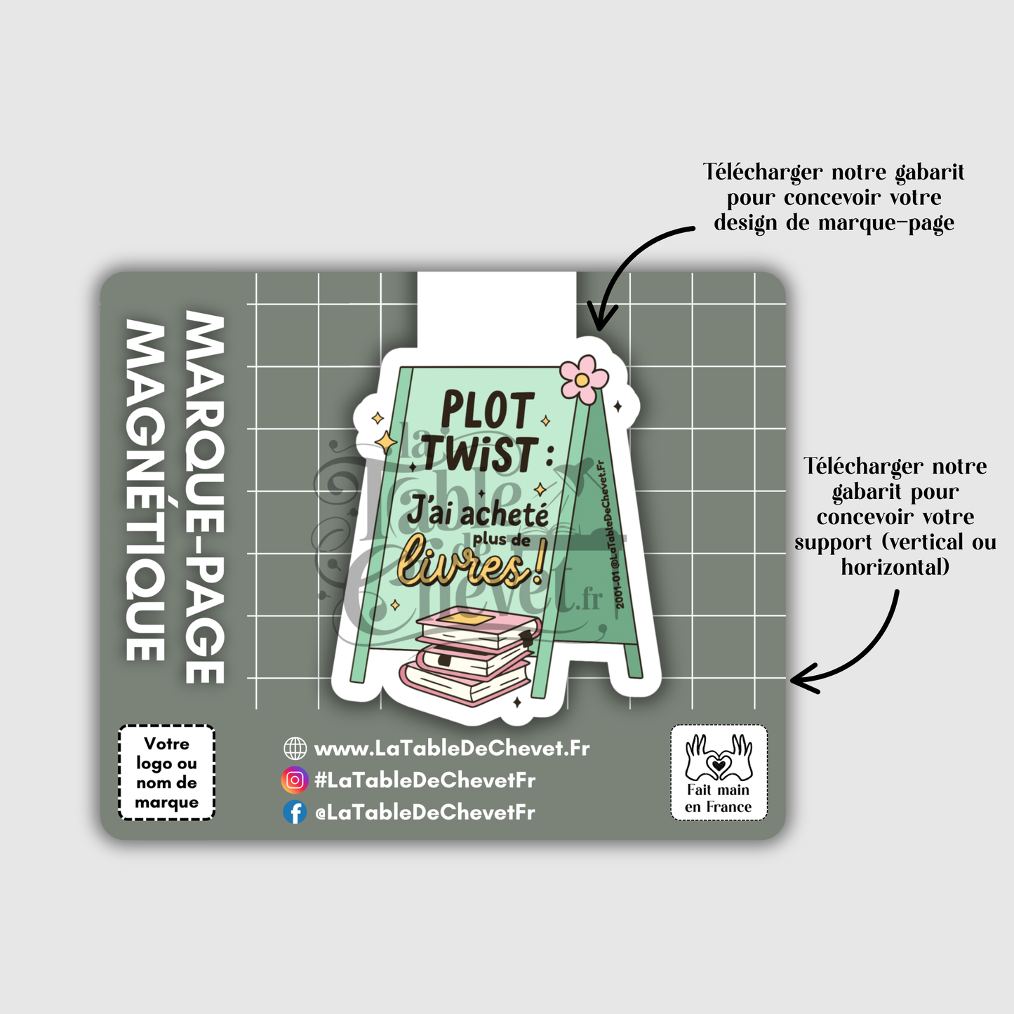 Marque-page magnétique personnalisé, Signet aimanté avec votre design, votre marque, votre logo