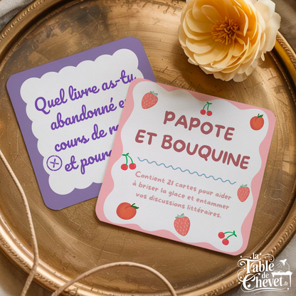 Papote et Bouquine, 21 cartes de discussion, Jeu pour club de lecture
