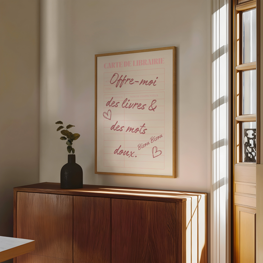 Affiche pour passionné(e)s de lecture, Offre-moi des livres et des mots doux
