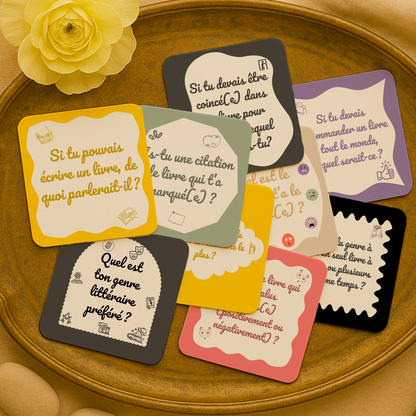Papote et Bouquine, 21 cartes de discussion, Jeu pour club de lecture