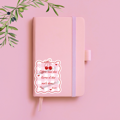 Autocollant en vinyle, Sticker Offre-moi des livres et des mots doux! Bisou Bisou