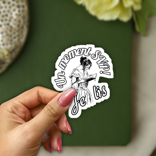 Autocollant en vinyle, Sticker Un moment svp je lis