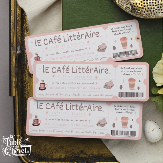 Marque Page Original, Signet Ticket pour Ouverture café littéraire