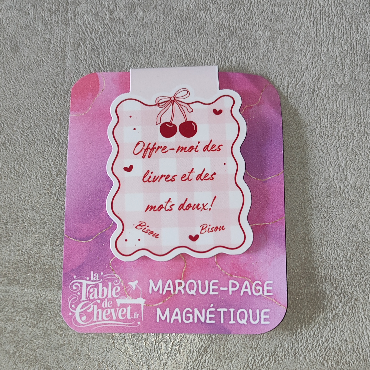 Marque-page magnétique, Signet aimanté "Offre-moi des livres et des mots doux! Bisou Bisou"